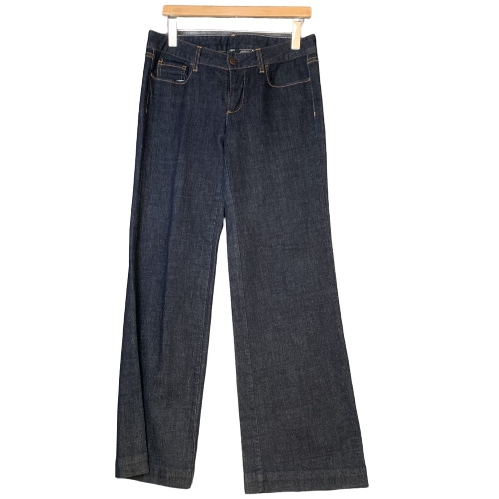 NEW! J Crew Dark Wash Wide Leg Trouser Denim Jeans Womens Size 6 Slight Stretch